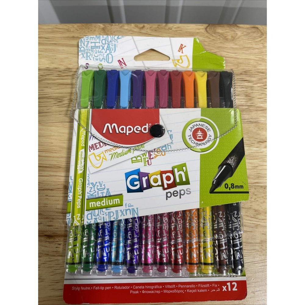 Maped - Graph'Peps Medium Tipped 0.8mm Fine Line Triangular Felt Pens - 12 Pack